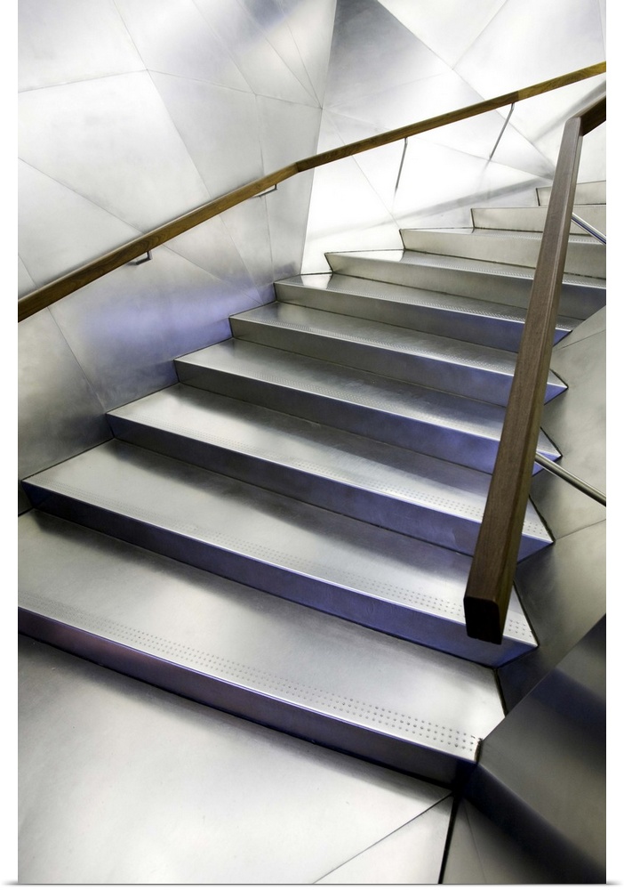 Stainless steel staircase in the entrace to Caixa Forum building, Madrid, Spain
