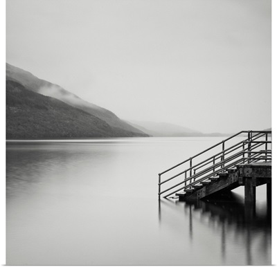 Steps leading into lake at Loch Lomond, Highlands, Scotland, UK