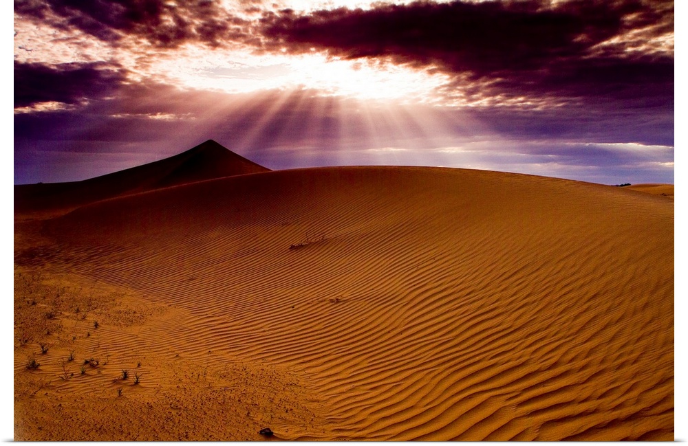 Sunlight shining on sand dunes