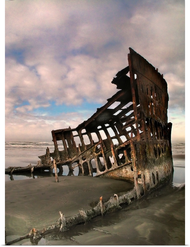 Shipwreck on a beach with rust