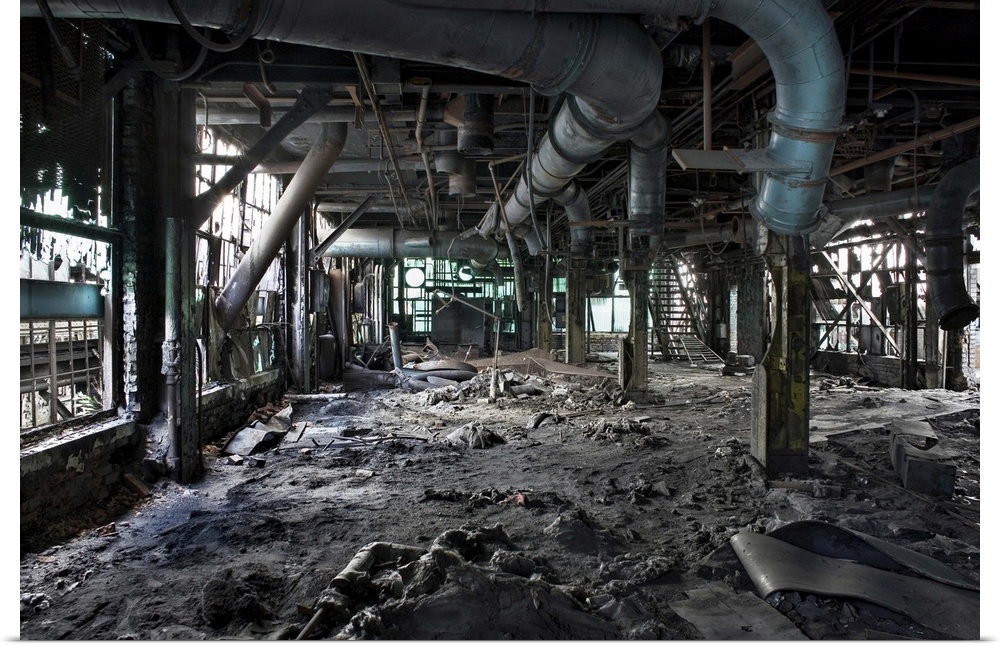 Interior view of a derelict factory