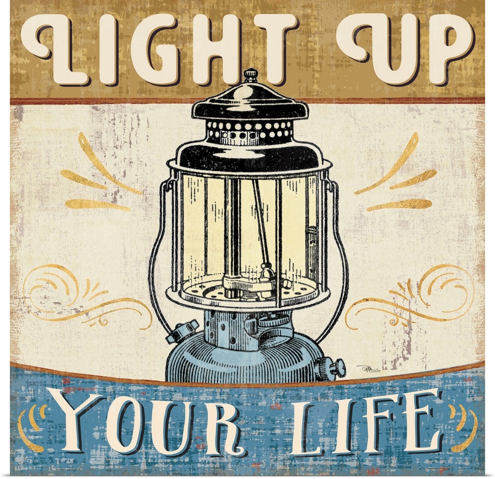 Vintage style poster of a lantern with an inspirational saying.