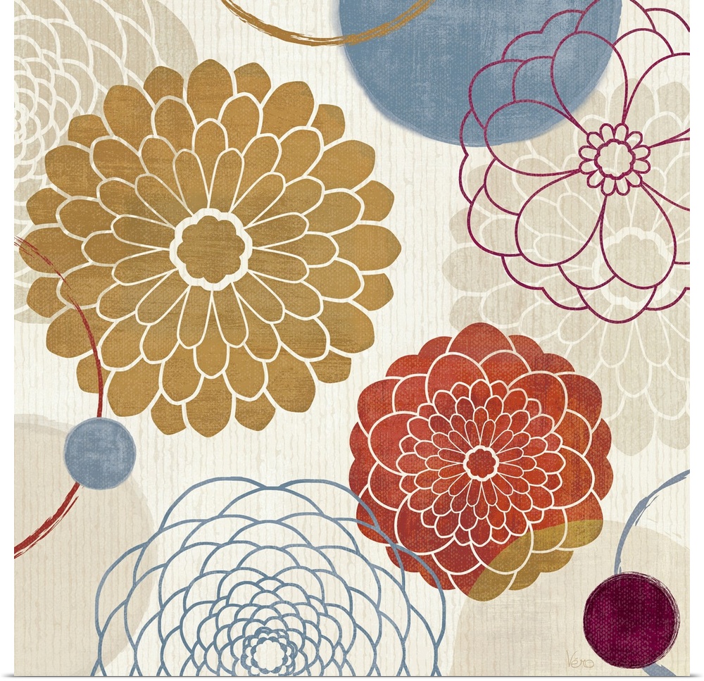 Decorative artwork perfect for the home of different designed flowers that are scattered about the print.