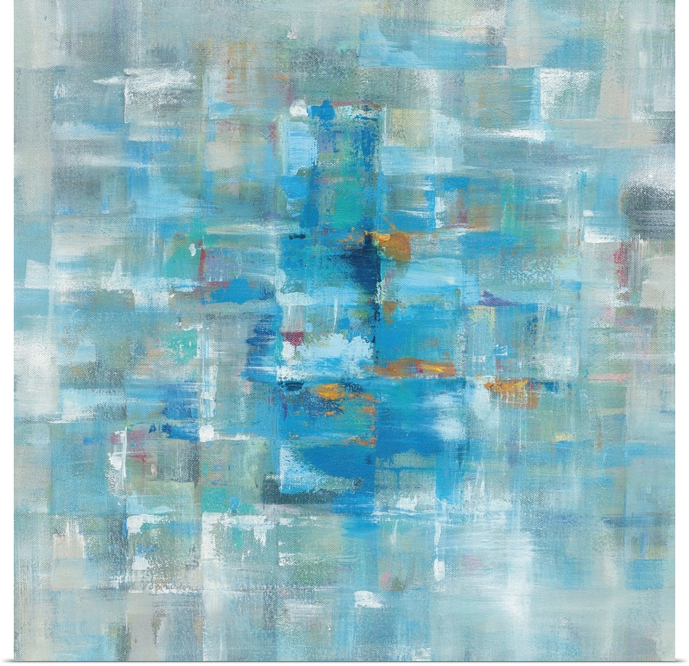 Abstract contemporary artwork in cool blue tones.