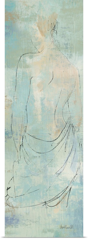 Simple drawing of a nude figure over a textured background.