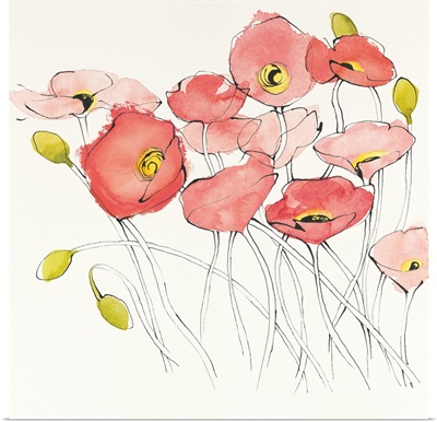 Black Line Poppies I Watercolor
