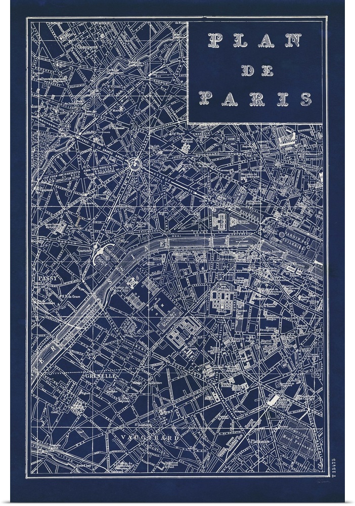Vintage style blueprint art map of Paris.