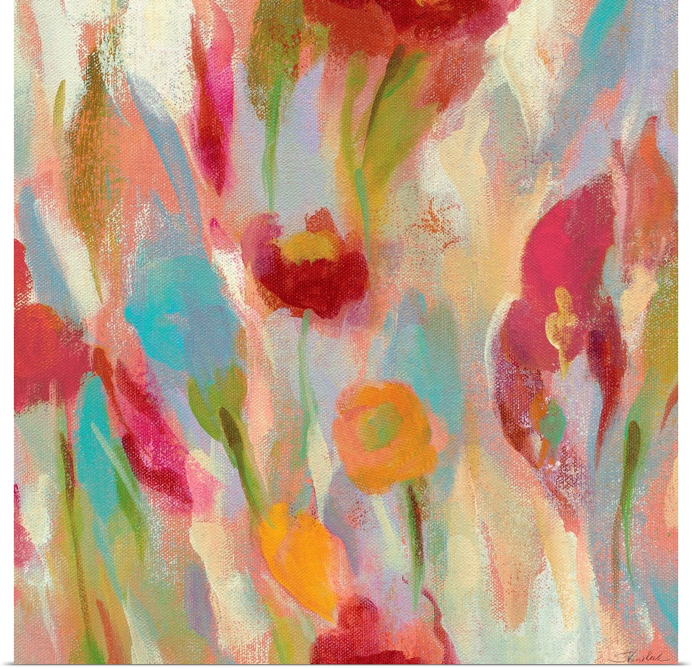 Contemporary abstract painting of a flowers.