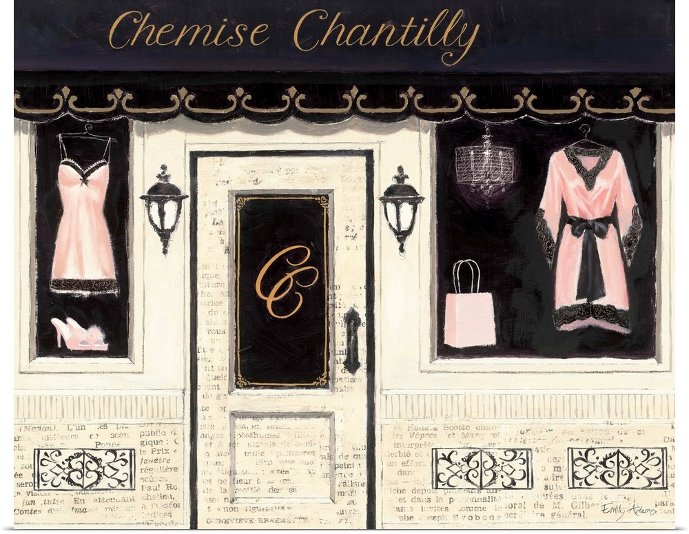 Contemporary artwork of a store front window, displaying lingerie.