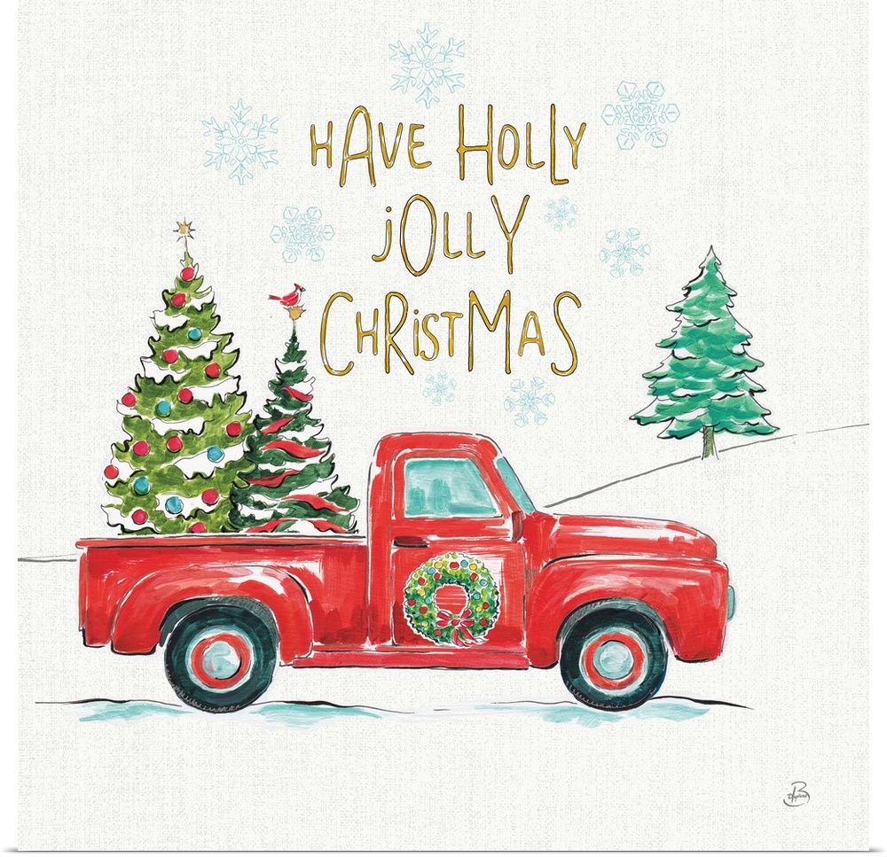 Decorative Christmas themed artwork with the phrase "Have a holly jolly Christmas" written at the top and an illustration ...
