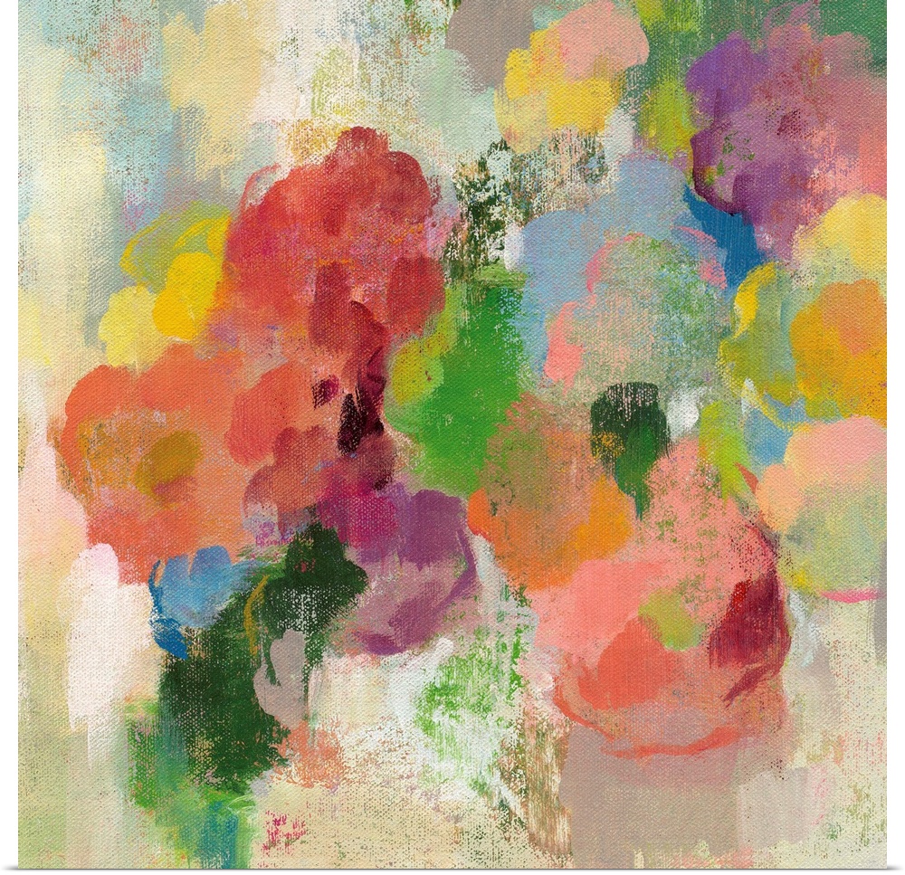 Contemporary artwork of a rainbow of flowers in bloom.