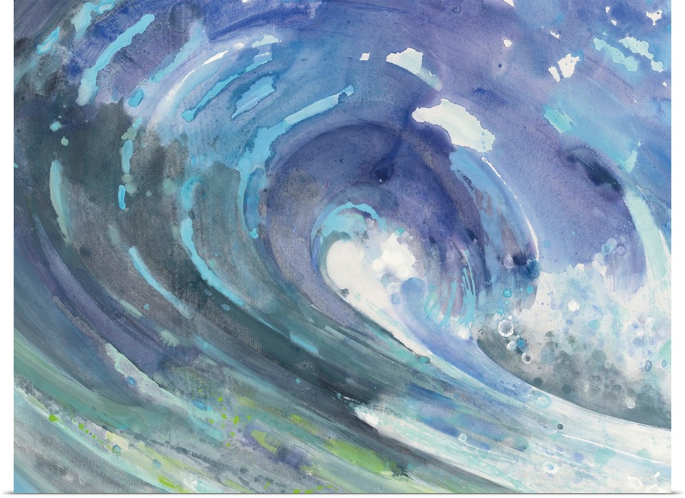 Contemporary painting of the center of a cascading ocean wave.