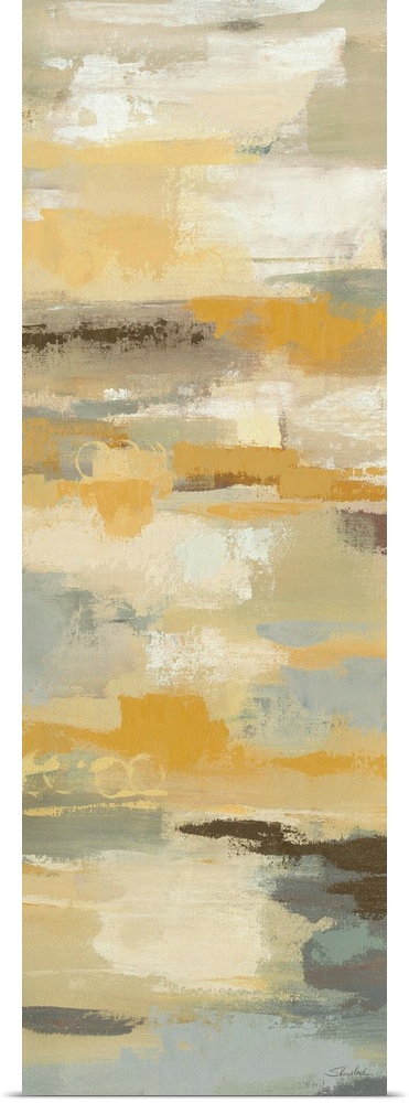 Contemporary abstract painting using muted yellows and creams.