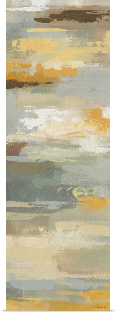 Contemporary abstract painting using muted yellows and creams.