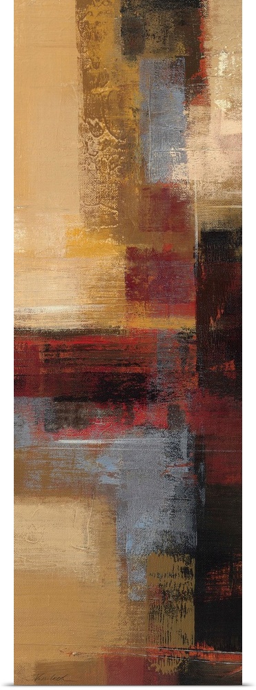 Abstract painting with different earth toned strokes.