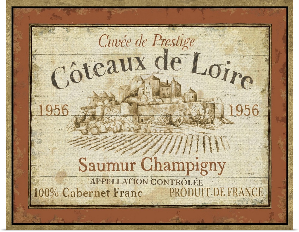 Blown-up label for wine bottle.  The label is for a bottle of 1956 Coteaux de Loire that is 100% Cabernet Franc.