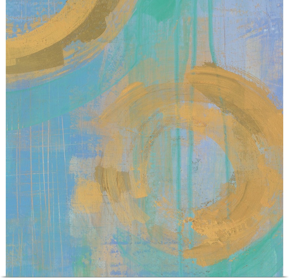 Contemporary gold and blue abstract home decor artwork.