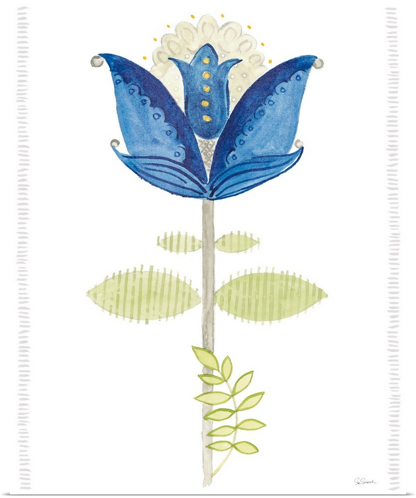 Modern interpretation of a blue flower in a watercolor style.