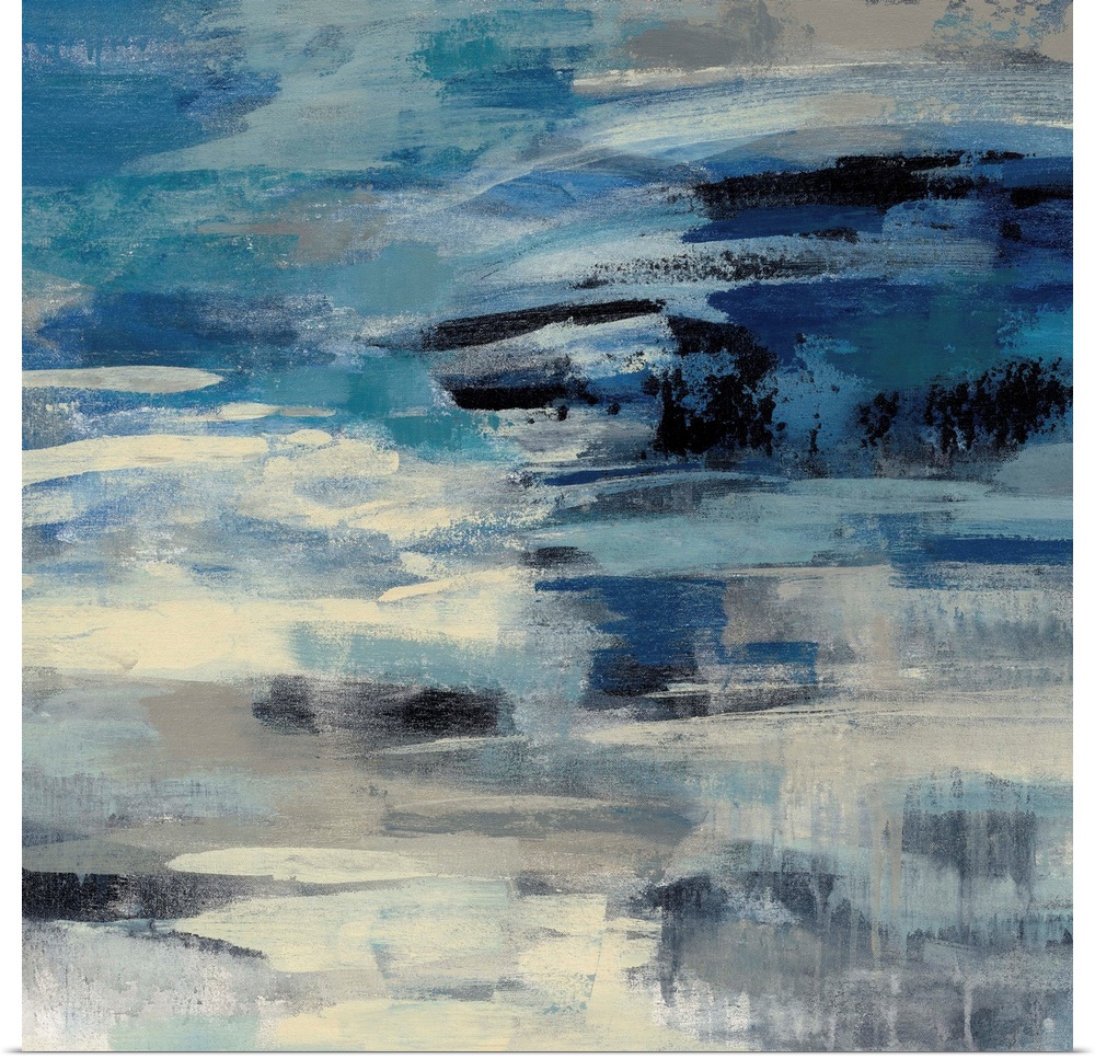 Abstract artwork in stormy shades of blue.