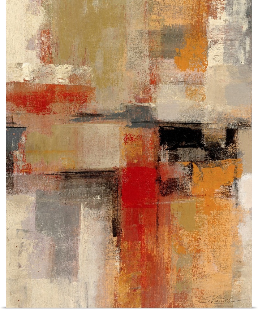 Abstract painting with muted and warm color boxes with infinity edges.