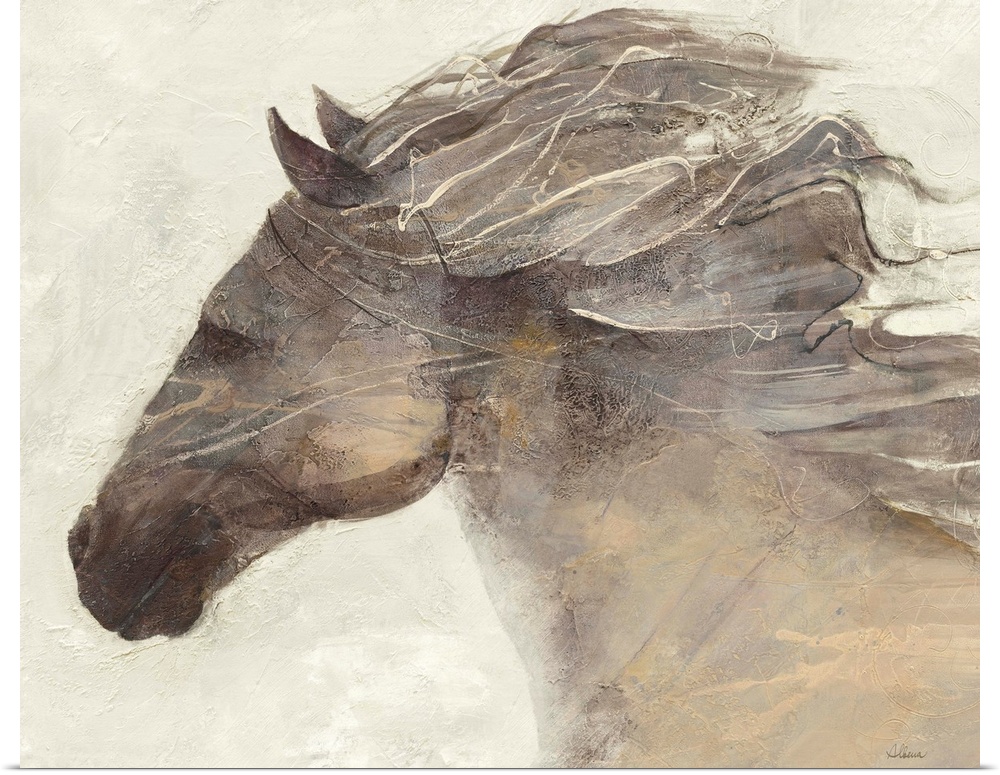 Contemporary painting of a horse with its mane blowing in the wind.