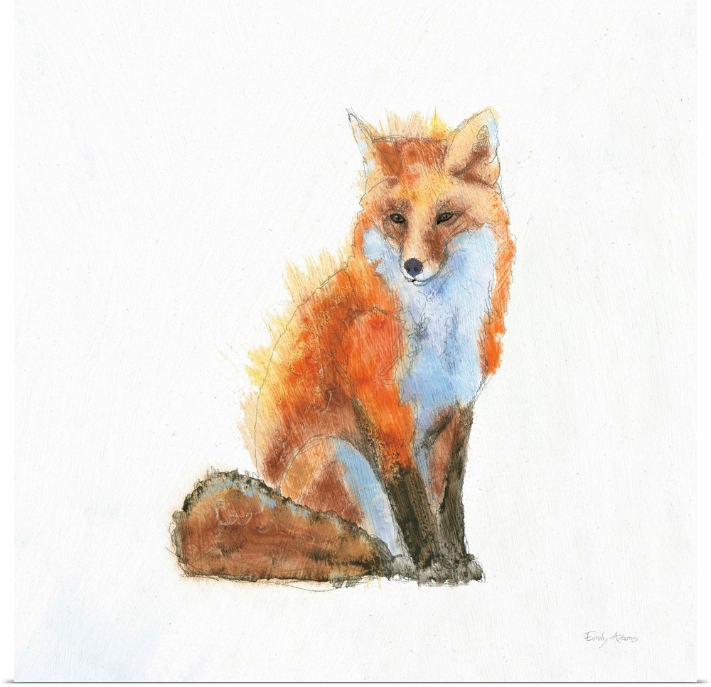 Artwork of a red fox against a white background.