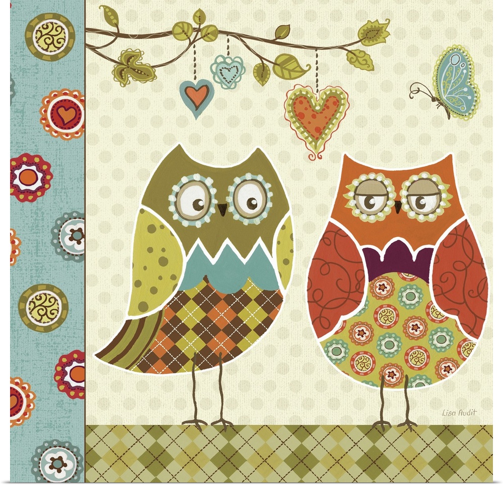 Docor perfect for the home of two owls that have different patterns pieced together to create the owls themselves and the ...