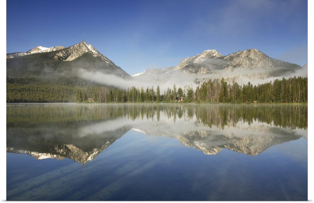 Photograph of Petit Lake in clearing morning fog, Sawtooth National Recreation Area Idaho