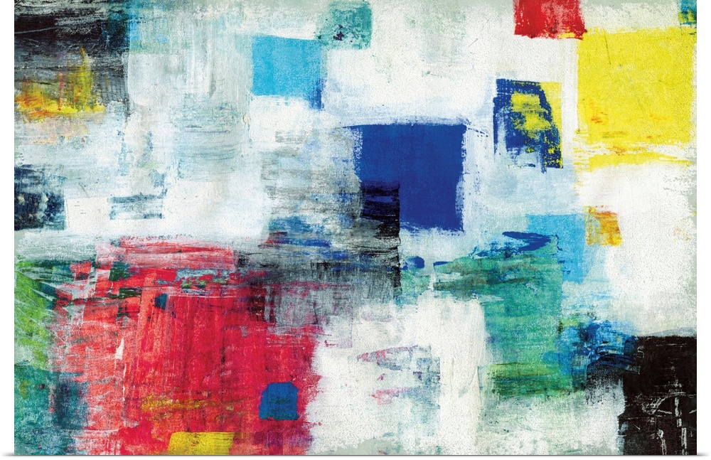 Contemporary abstract artwork in bright primary colors.