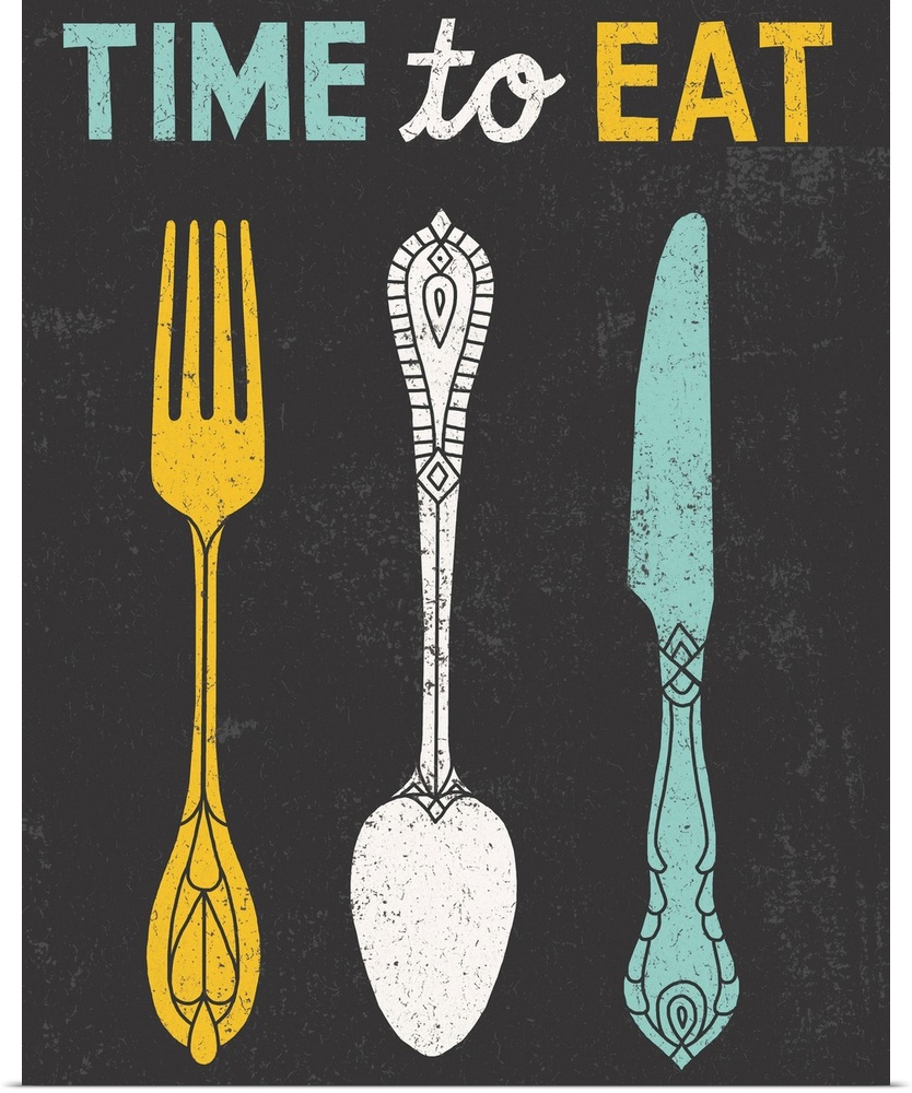 Retro style diner poster with a fork, spoon, and knife.