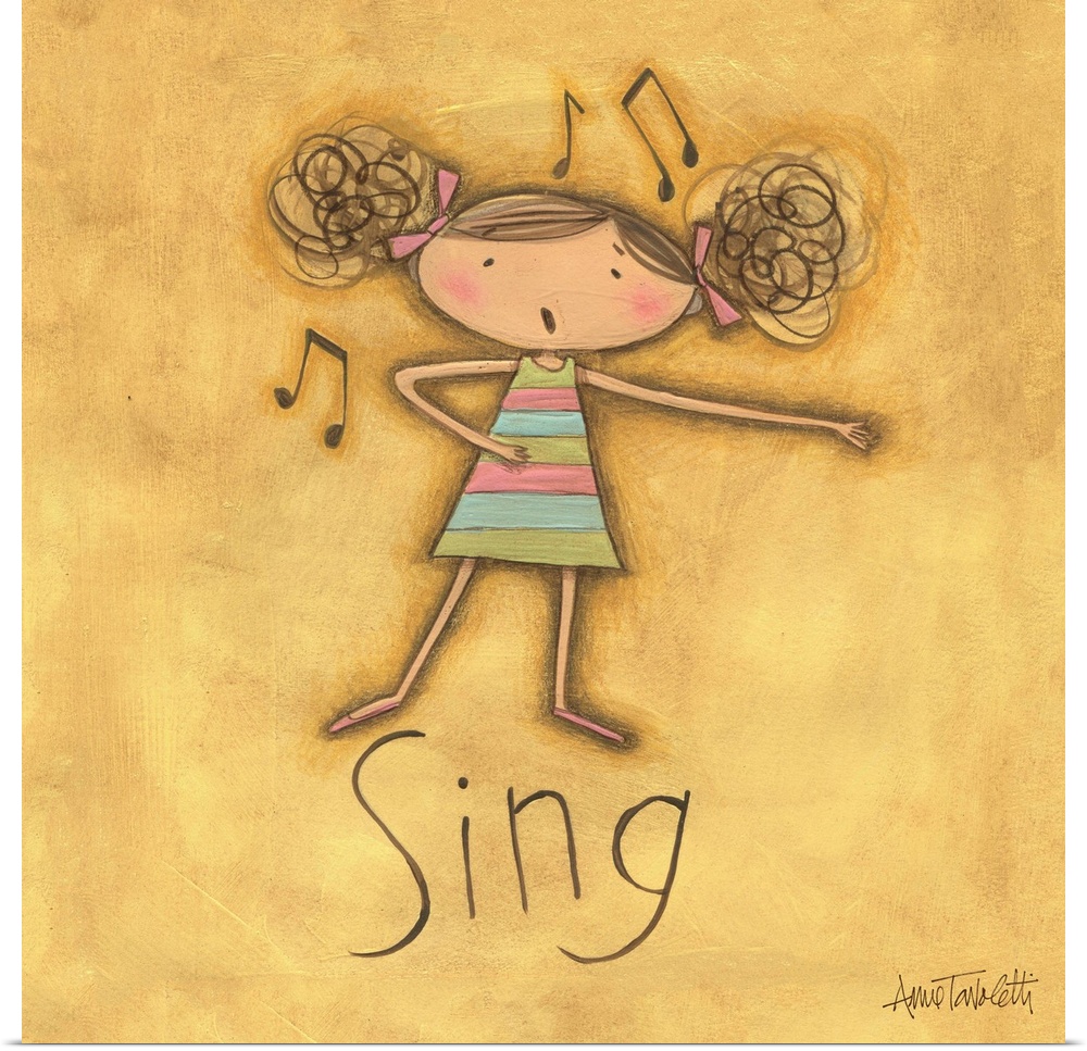 Contemporary children's art of a little girl singing.