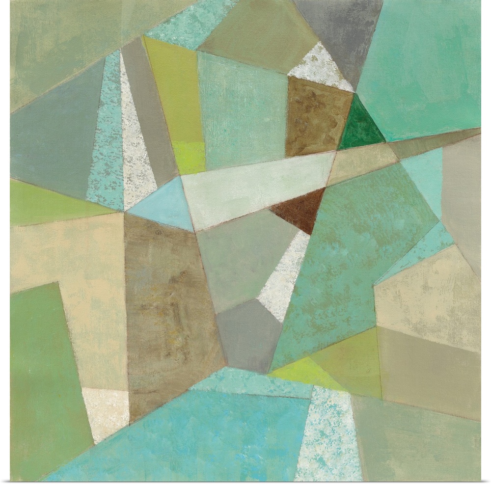 Contemporary artwork with a retro mid-century vibe of a geometric shapes in various colors.