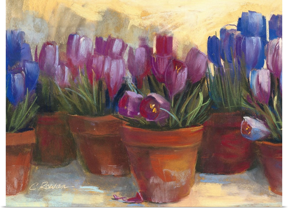 Contemporary painting of potted flowers.