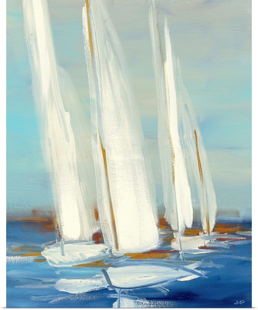 Painting of sailboats in a regatta.