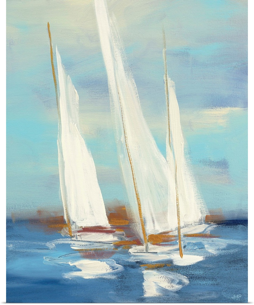 Painting of sailboats in a regatta.