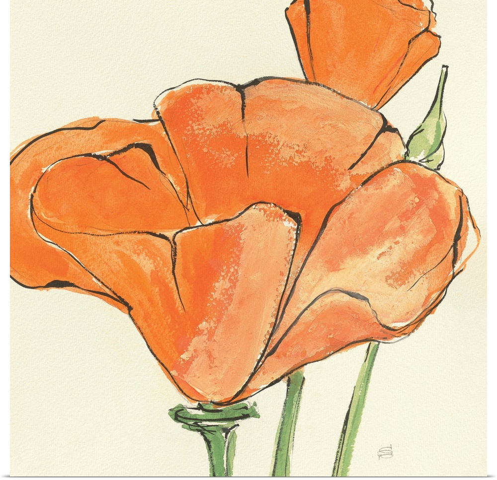 Contemporary artwork of an orange flower close-up in the frame of the image.