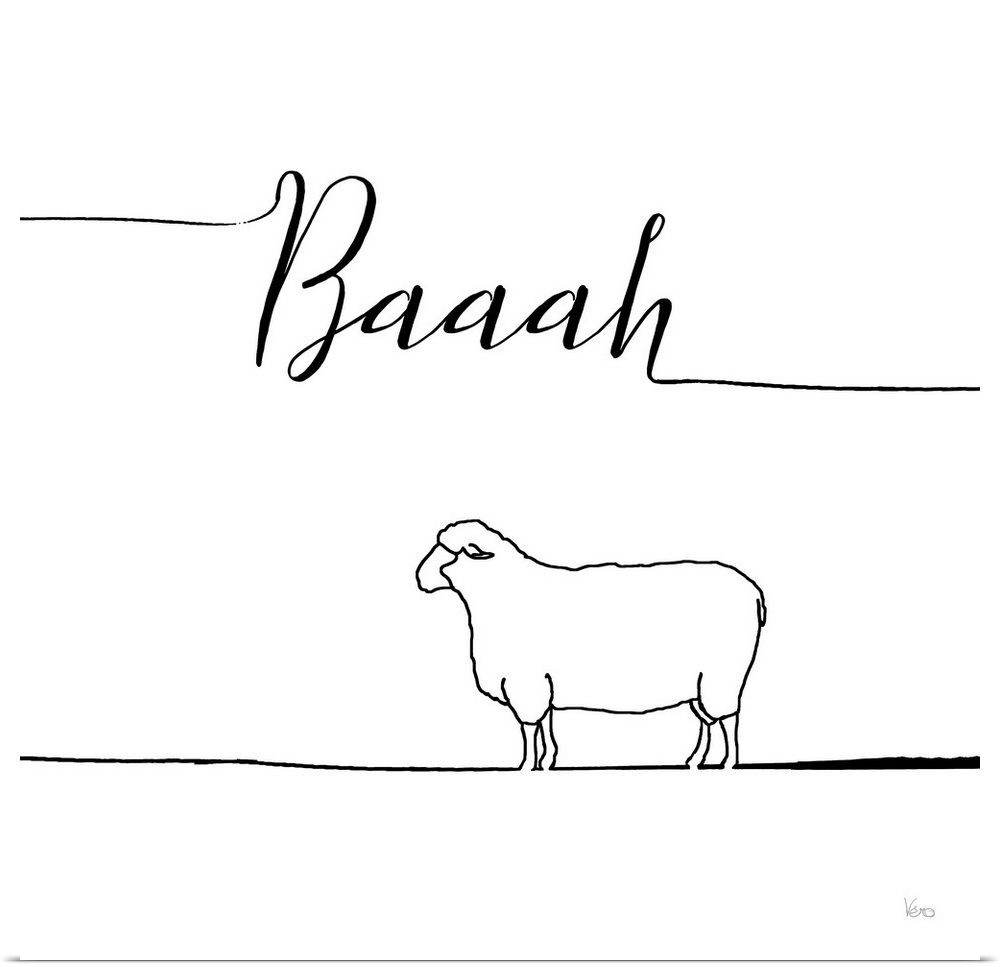 A simple black and white design of a sheep with the text "Baaah".