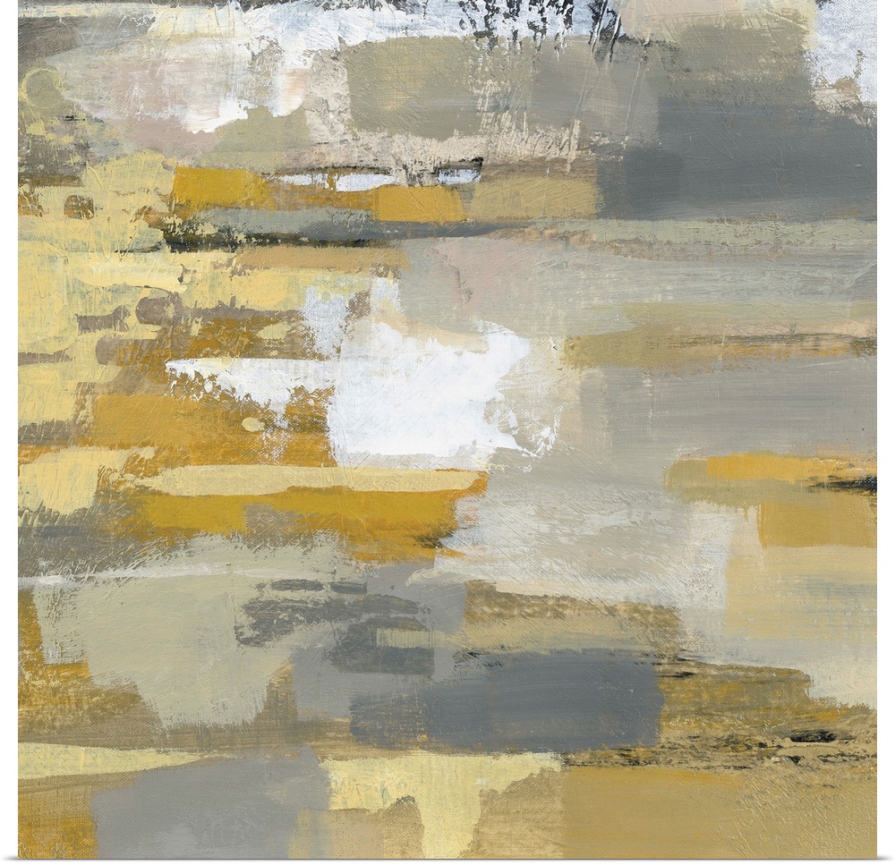 Abstract contemporary artwork in yellow and grey tones.