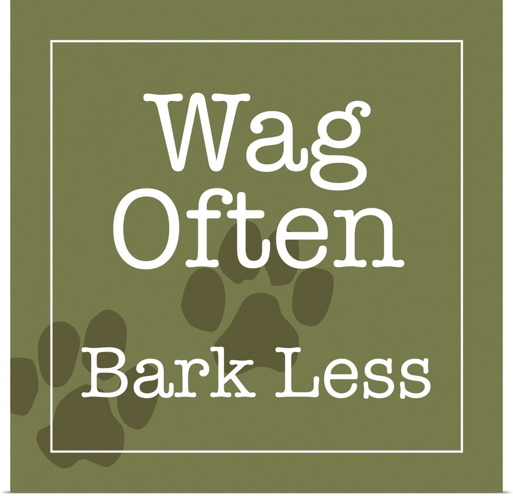 Contemporary artwork of text on a green background, with dog's paw prints.