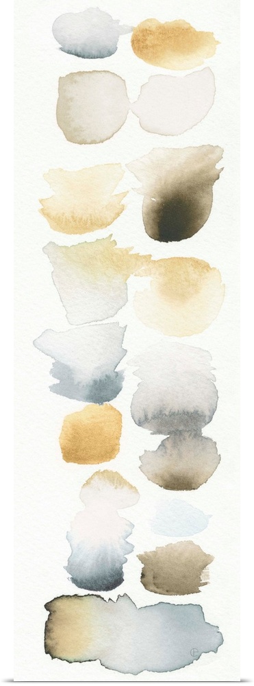 Contemporary watercolor abstract painting using pale gray and brown tones.
