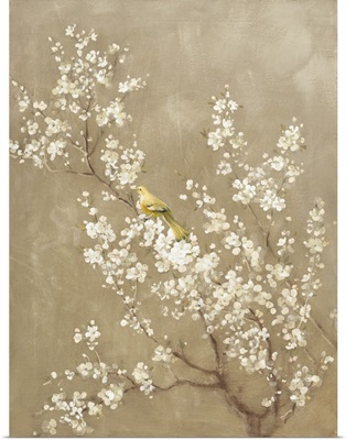 White Cherry Blossom II Neutral Crop Bird