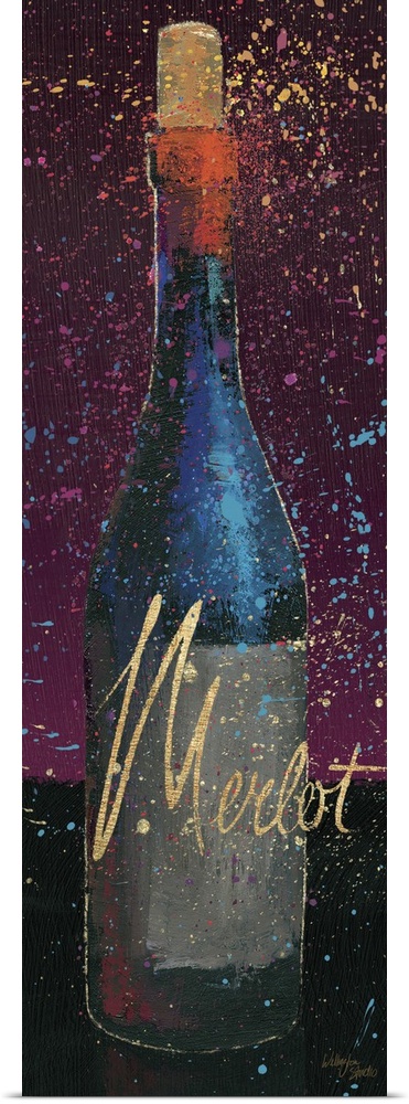 Stylish artwork of a wine bottle with textured paint and the word "Merlot."
