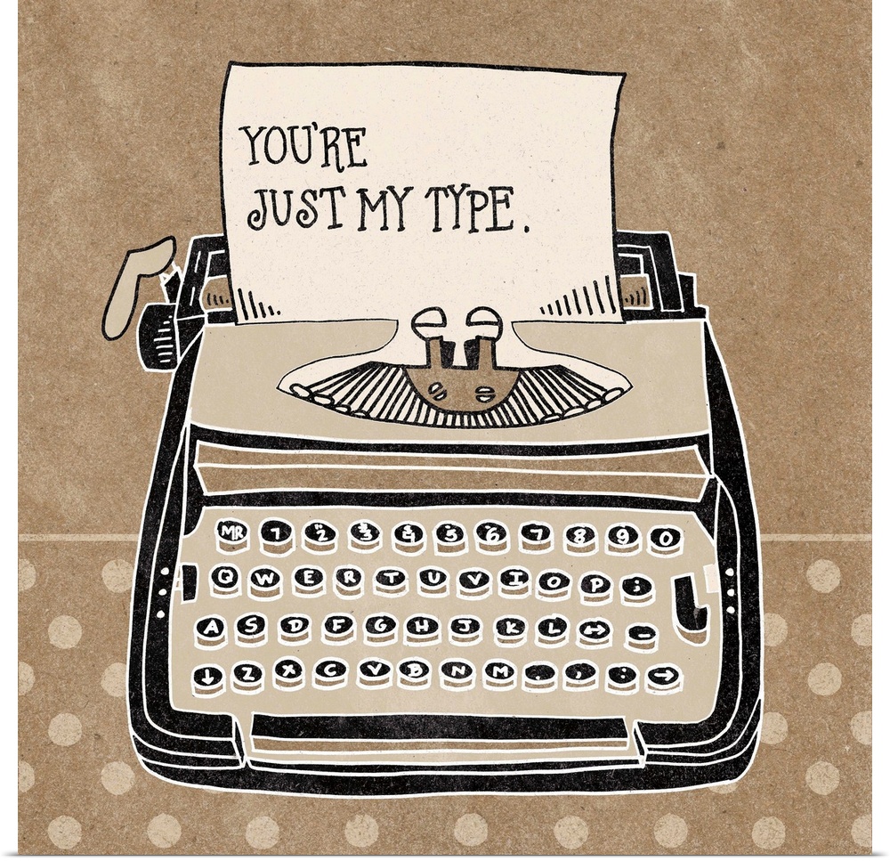 Retro style image of a typewriter with handlettered text.