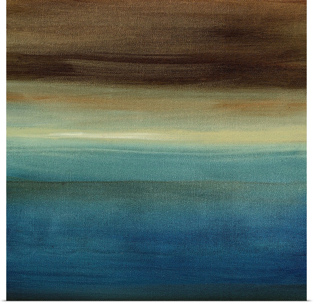 Contemporary abstract painting of a warm and cool toned colorfield.