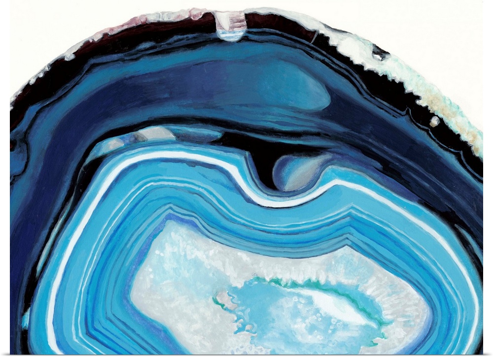 Contemporary painting of a cross section of mineral agate in bright blue.