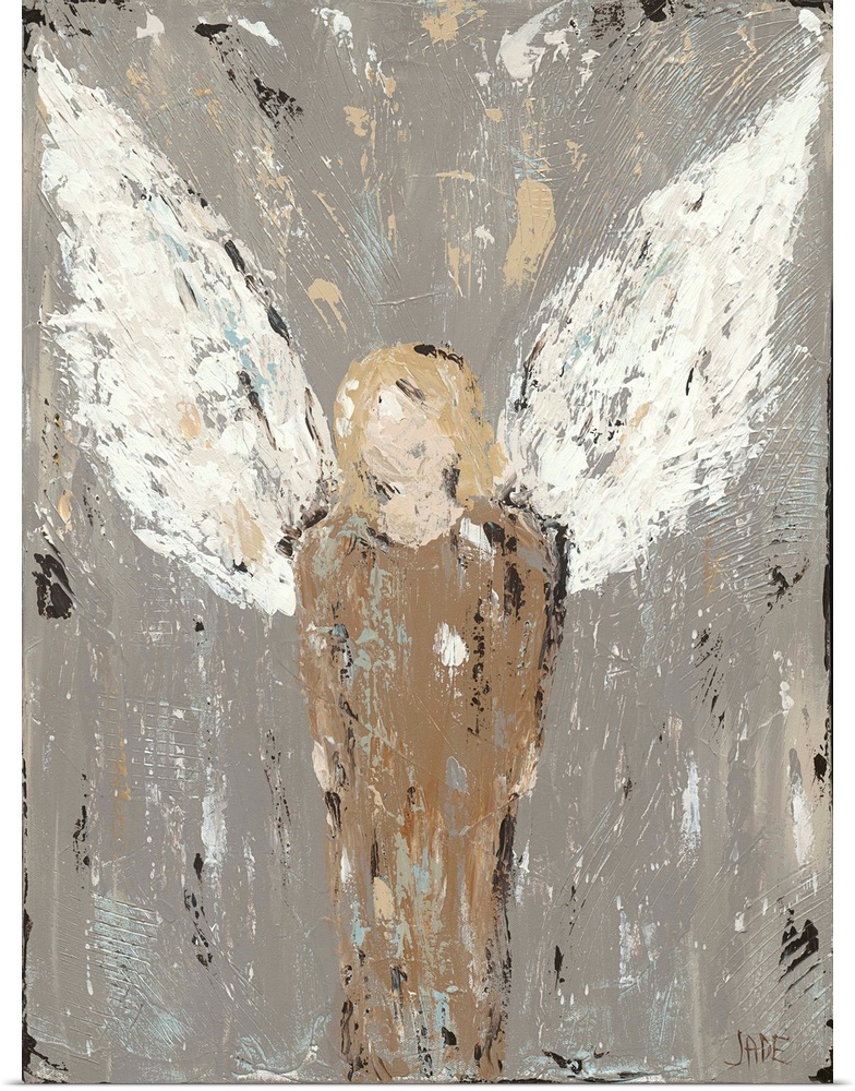 A very abstracted portrait of an angel in a long brown robe. Created in a very rustic style, this image would compliment a...