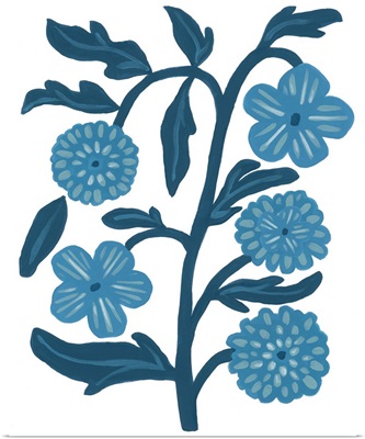 Blue Folk Florals I