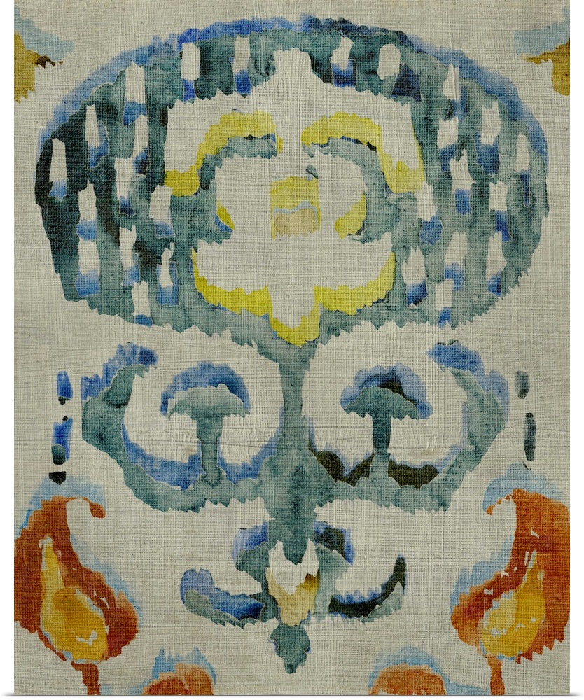 Multi-colored bohemian ikat pattern in watercolor.