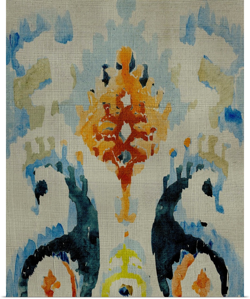 Multi-colored bohemian ikat pattern in watercolor.