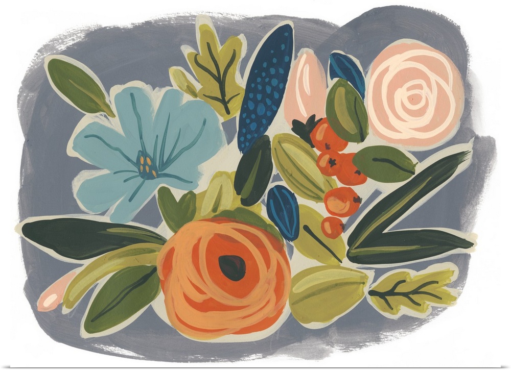 Decorative artwork featuring whimsical brush strokes to create a flower arrangement.